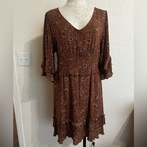 Brown Floral Women's Dress XL